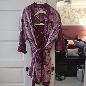Pact Purple Floral Women's Robe, Cropped Pants, Tank XL